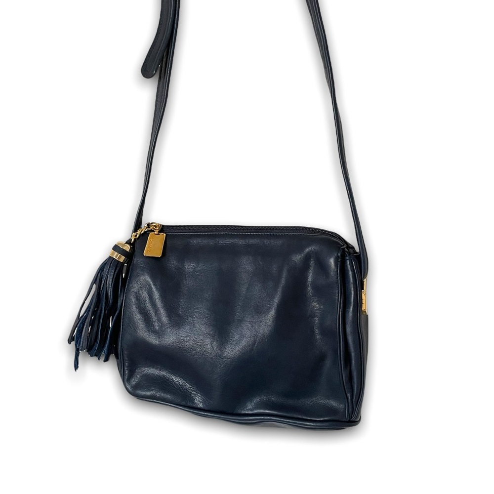Tignanello Navy Blue Leather Purse with Tassel